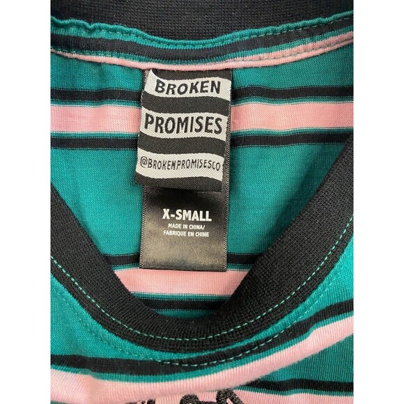 Broken Promises Embroidered Striped Women XS Crewneck Longsleeve Logo Pink Green - Picture 5 of 7